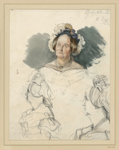 Condessa Alvensleben, nascida von der Osten-Sacken. Inclui dois retratos de busto. Esboço para o quadro «Coronação de Guilherme I em Königsberg» de Adolph Menzel