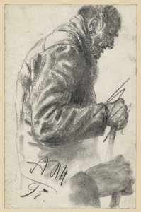 Meia-figura de um velho com bengala, cuja mão direita foi descartada e repetida por baixo de Adolph Menzel