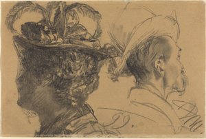 Cabeças de um homem e uma mulher de Adolph Menzel