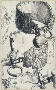 Coleira de cão para um «Saupacker» do século XVII, em duas perspetivas e estudos de pormenor, Museu Histórico, Dresden de Adolph Menzel