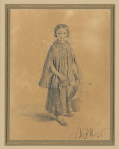 Retrato de infância de Constanze Beling, nascida Martini. Filha do juiz do tribunal distrital Carl Martini e da sua esposa Pauline Martini de Adolph Menzel
