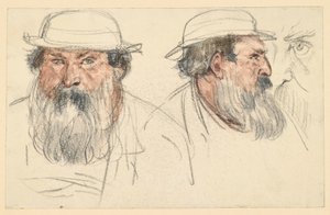 Cabeça de um homem barbudo em dois esboços de Adolph Menzel