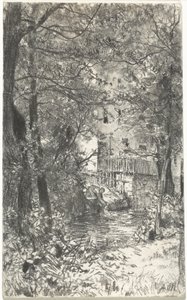 Paisagem com uma lavadeira de Adolph Menzel