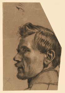 Cabeça masculina com bigode, vista de perfil para a esquerda de Adolph Menzel