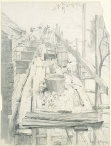 Pedreiro a trabalhar num andaime de Adolph Menzel