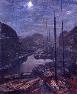 Luz da lua sobre a Friedrichsgracht, na Berlim antiga de Adolph Menzel