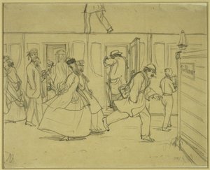 Viajantes na estação ferroviária («Para cavalheiros») de Adolph Menzel