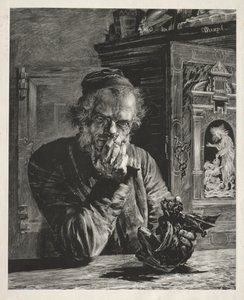 O Antiquário - Auto-Retrato, 1851. de Adolph Menzel