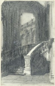 Escadaria no Pavilhão Municipal do Zwinger, em Dresden, à noite de Adolph Menzel