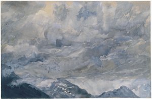 Céu nublado sobre os cumes das montanhas de Adolph Menzel