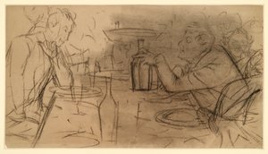 Dois senhores sentados frente a frente à mesa de uma taberna, a conversar de Adolph Menzel
