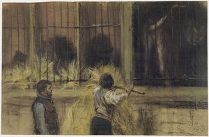 Dois tratadores em frente ao recinto dos predadores
