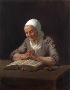 Leitura de mulheres idosas (óleo sobre painel) de Adolph Tidemand