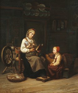 A mãe a ensinar de Adolph Tidemand