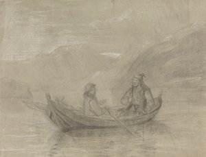 Dois pescadores num barco de Adolph Tidemand
