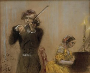 Clara Schumann e Joseph Joachim fazem música de Adolph Menzel