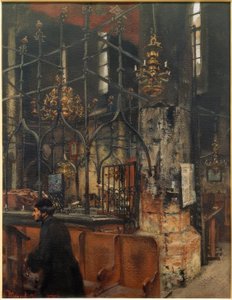 O interior da Velha Nova Sinagoga em Praga de Adolph Menzel