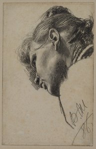 Cabeça de uma jovem vista de baixo de Adolph Menzel
