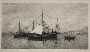 Barcos nas costas da cabotagem da Itália, 1874. de Adolphe Appian
