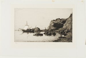 Embarcação de pesca perto das falésias em Collioure de Adolphe Appian