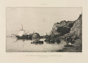 Barco de pesca que faz um porto de escala nas rochas de Collioure, 1878.