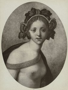 Reprodução fotográfica de uma pintura de uma figura feminina, possivelmente uma deusa Vênus (título no objeto) de Adolphe Braun and Cie. (attributed to)