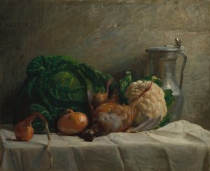 Ainda vida com vegetais, perdiz e um jarro, 1858.