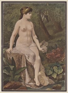Mulher sentada no campo (cor litho) de Adolphe Frederic Lejeune