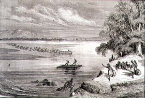 Atravessando o Rio Colorado na década de 1860 (gravura) de Adolphe Gusman