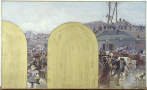 Esboço para o gabinete do prefeito do Hôtel de Ville de Paris: O regresso a Paris dos habitantes dos subúrbios: O cerco de Paris em 1870, em 1895 (óleo sobre tela)