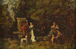 Figuras elegantes em uma clareira na floresta, c.1860-80 (óleo no painel) de Adolphe Joseph Thomas Monticelli