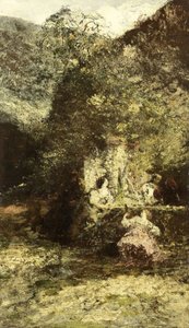 Números perto de uma fonte de Adolphe Joseph Thomas Monticelli