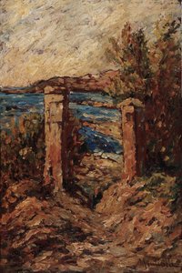 Portal de Cassis, Paisagem à beira-mar Pintura de Adolphe Monticelli (1824-1886) Dim 45x30 cm Musee Grobet-Labadie de Adolphe Joseph Thomas Monticelli
