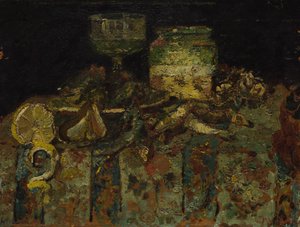 Ainda vida: ostras, peixe, c. 1880 de Adolphe Joseph Thomas Monticelli