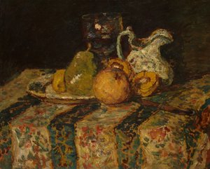 Natureza morta com jarro de frutas e vinho de Adolphe Joseph Thomas Monticelli