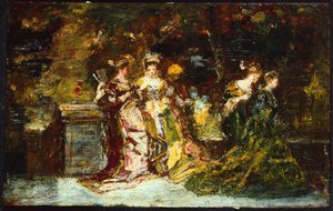 Mulheres num Parque, c.1858 (óleo sobre tela) de Adolphe Joseph Thomas Monticelli