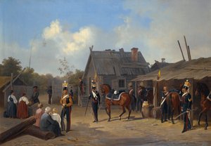 "Soldiers bivouacking in a village" Pintura de Adolphe Ladurner (1798-1856)