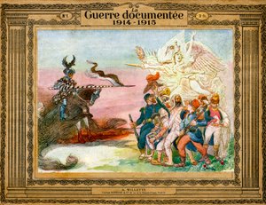 Alegoria do conflito: tropas francesas guiadas pela vitória vão ao assalto da Alemanha encarnada pela morte a cavalo de Adolphe Leon Willette