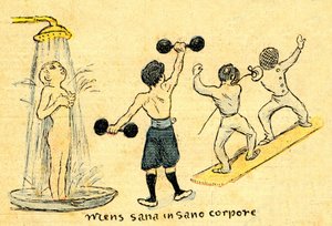 Higiene e desporto. "Mens sana in sano corpore". Desenho de A. Wilette no suplemento ilustrado do Depeche de Toulouse n° 41, 12 de outubro de Adolphe Leon Willette