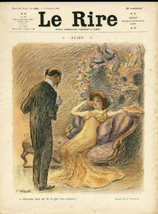 Ilustração de Adolphe dit Willette (1857-1926) para a capa do Le Rire, 09/10/09 - Flirt - Amor, Moda, Arquitetura Interna de Adolphe Leon Willette