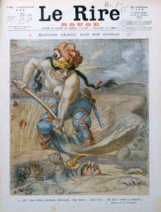 Marianne enterrando soldados alemães nas trincheiras de Marne, caricatura da revista "Le Rire Rouge", 11 de setembro de 1915 de Adolphe Leon Willette