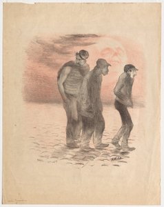 Cenas de Paris e assassinos (litografia impressa a preto e vermelho) de Adolphe Leon Willette