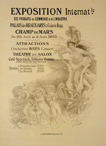 Reprodução de um cartaz publicitário da Exposição Internacional de Produtos Comerciais e Industriais, Palais des Beaux-Arts e Galerie Rapp, Champ de Mars, Paris, 1893