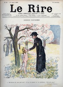 Spring Candeur - Numa floresta de flores, um padre acariciando o rosto de uma criança nua, escondendo atrás das costas um arco e flecha e um par de asas. Sem saber que é Cupido, pergunta-lhe se é novo, pois nunca ninguém o viu no catecismo - ilustrando de Adolphe Leon Willette