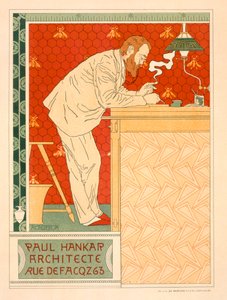 Reprodução de um cartaz anunciando a prática arquitetônica de Paul Hankar, 1894 de Adolphe Louis Charles Crespin