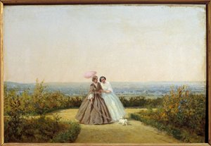 Mulheres no jardim. Pintura de Adolphe Potemont (1828-1883)