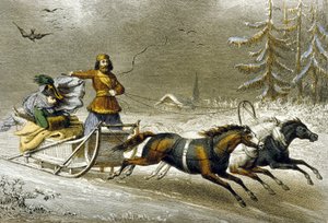 Um trenó na neve, Rússia (gravura colorida) de Adolphe Rouargue