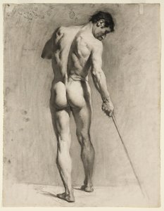 Desenho de um nu masculino com uma bengala, c.1910-12 (giz sobre papel)
