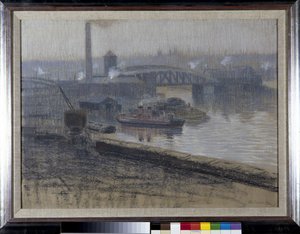 Ponte de Trafford e Doca Pomona (pastel sobre papel)