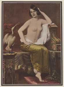 A favorita, mulher com pássaro (lito colorido) de Adolphe Weisz